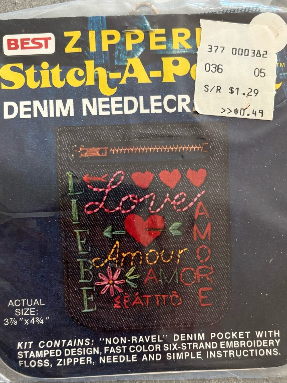 Vintage BEST Zipper Stitch-A-Pocket Denim Needlecraft Embroidery Kit